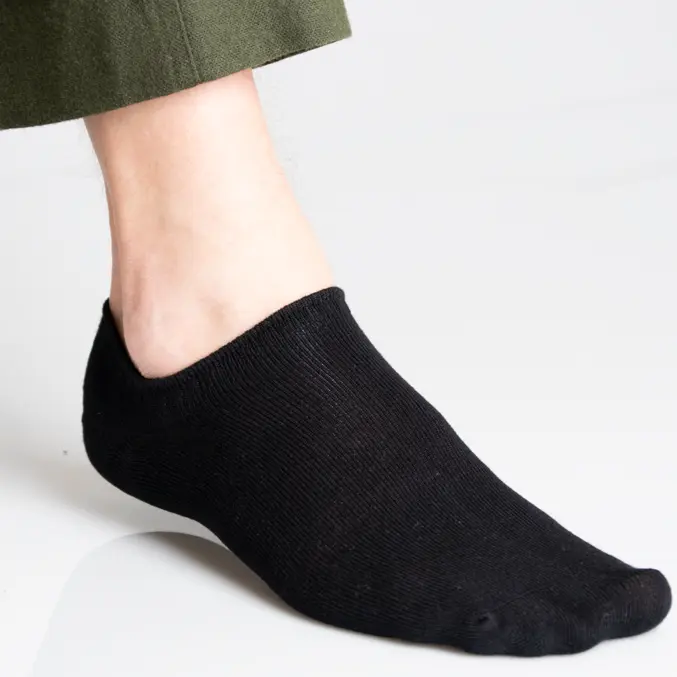 Invisible sock on foot Black invisible bamboo sock on foot